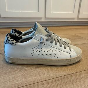 P448 John Low Top Distressed Lace Up Sneaker Leather Cheetah Size 41/10-10.5